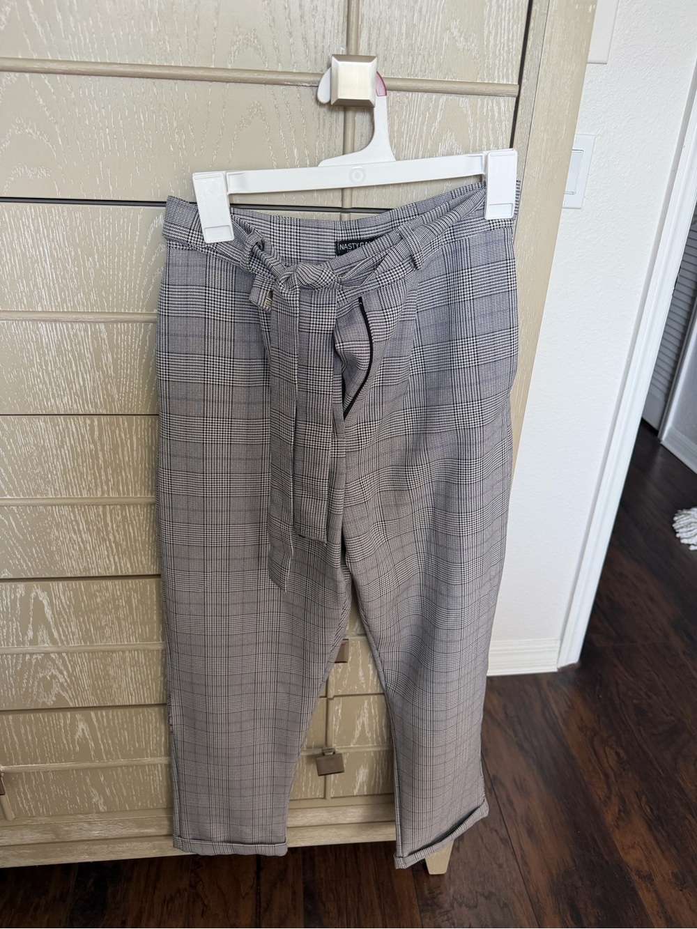 Nasty Gal Gray Plaid Paperbag Waist Cropped Trousers